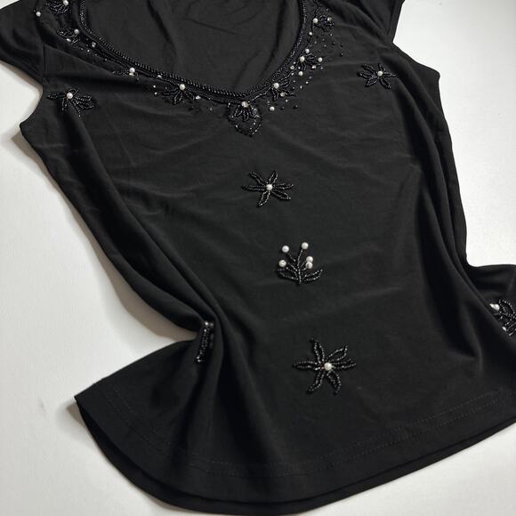 Whimsigoth Black Beaded Pearl Top M Romantic Witchy Y2K Glam Goth Fairycore - Picture 5 of 12